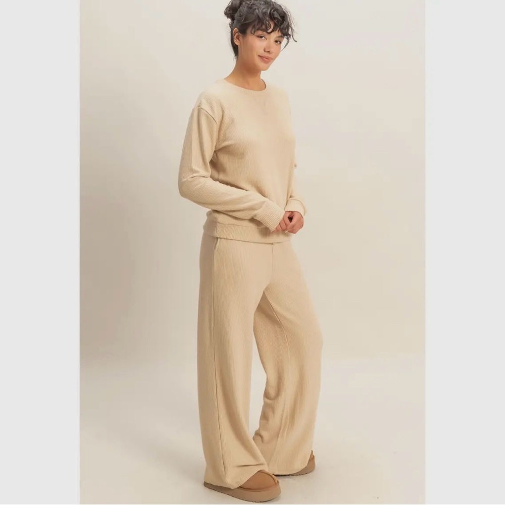985. Cloud Nine, Brushed Waffle Cozy knit set, Light Taupe, various sizes